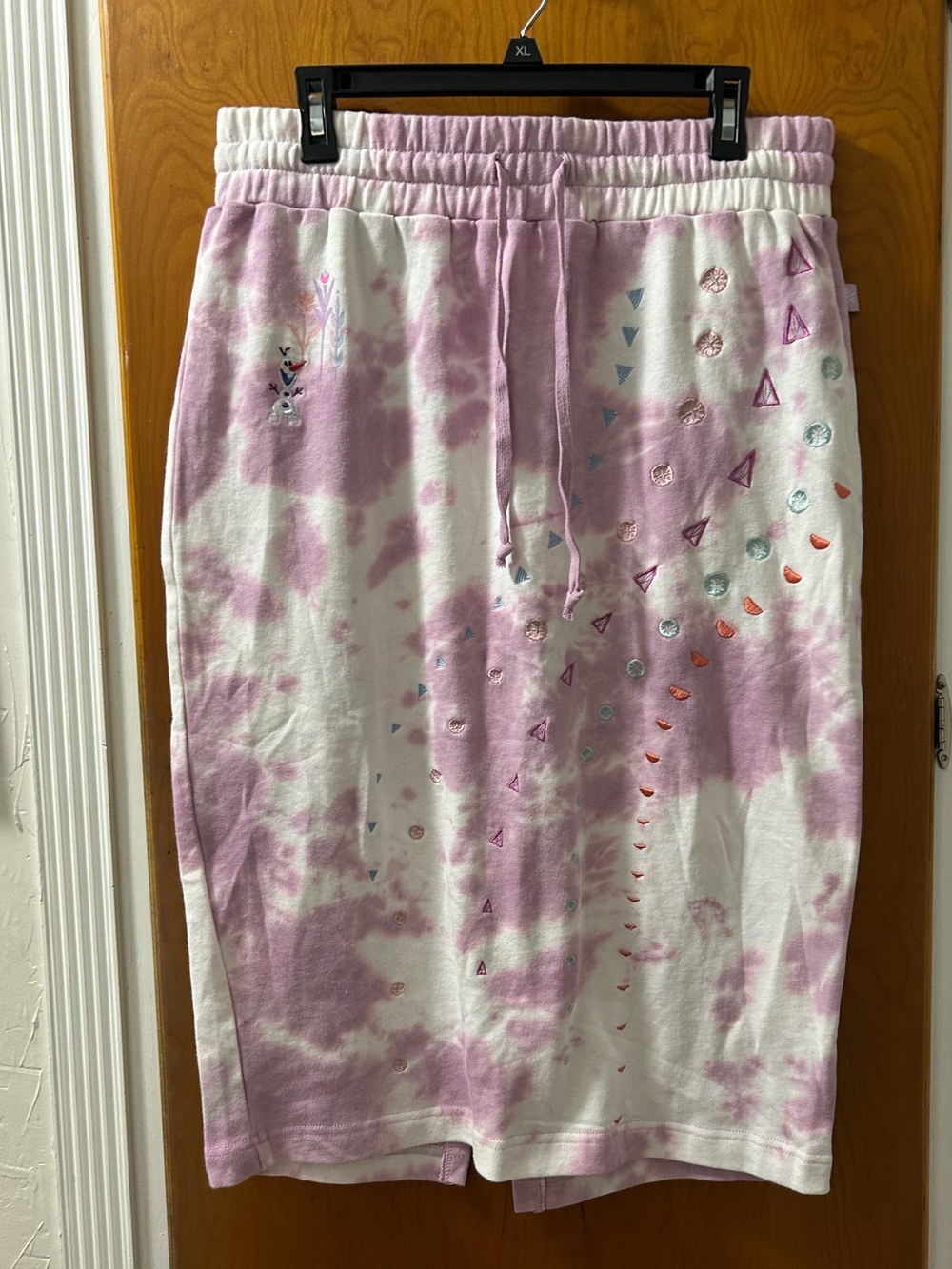 Disney Olaf Tie-Dye Midi Skirt with Embroidered Accents - Pink